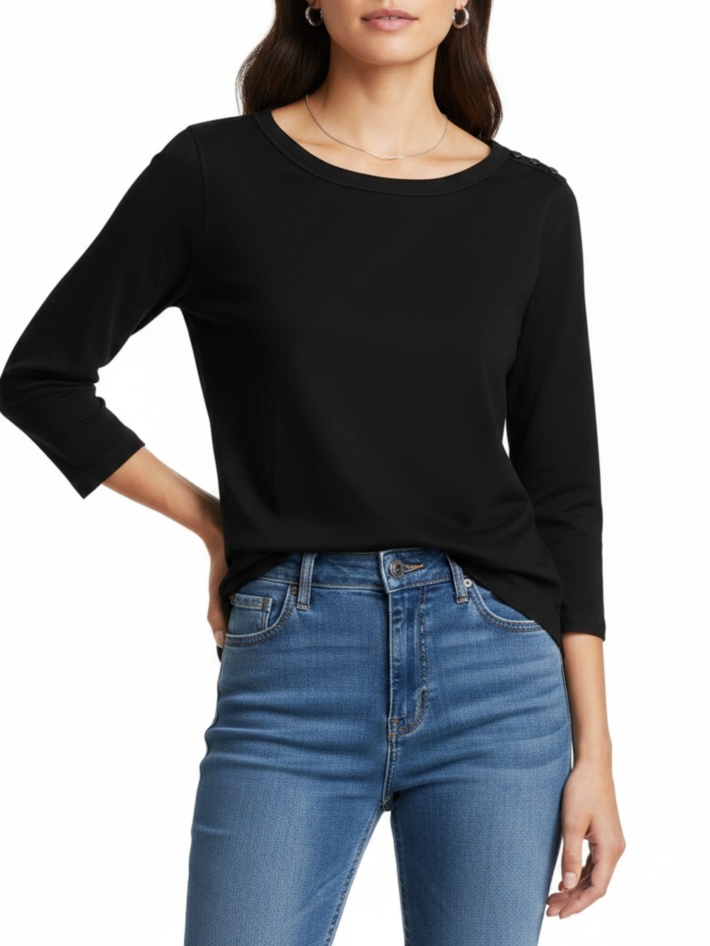 Blair Black Boatneck Three-Quarter Sleeve Top
